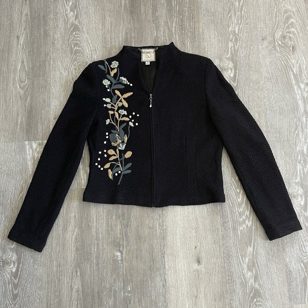 St. John Couture Evening Black Knit Embroidered & Embellished Jacket Size 6